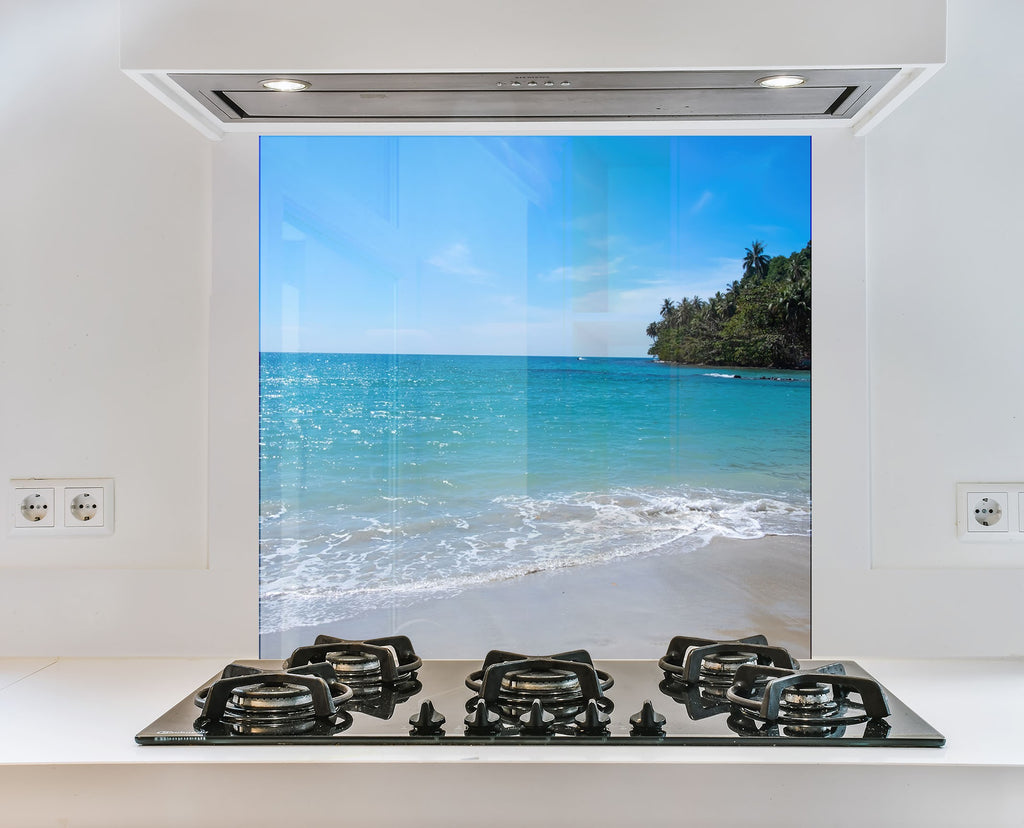 Tropical Beach Ocean View Wall Art – Tempered Glass Kitchen Backsplash-BacksplashArtworks