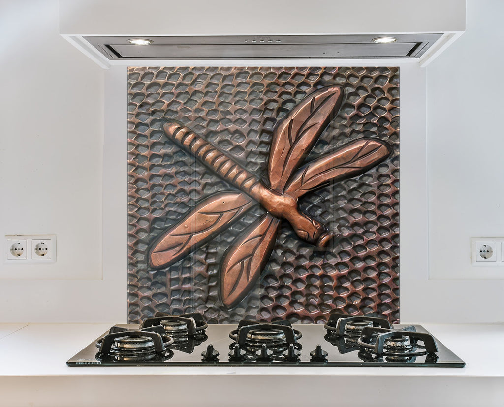 Copper Dragonfly - Tempered Glass Kitchen Backsplash-BacksplashArtworks