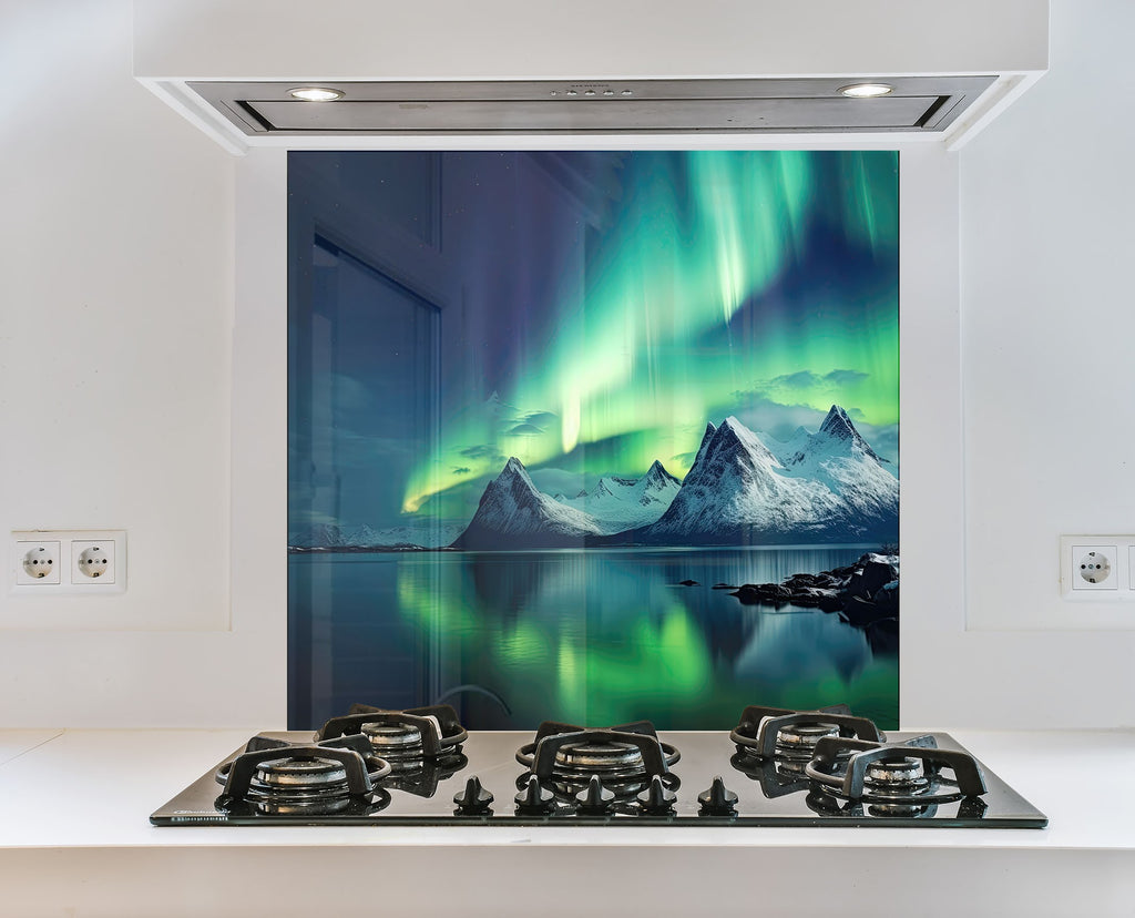 Aurora Borealis Night Sky Wall Art - Tempered Glass Kitchen Backsplash-BacksplashArtworks