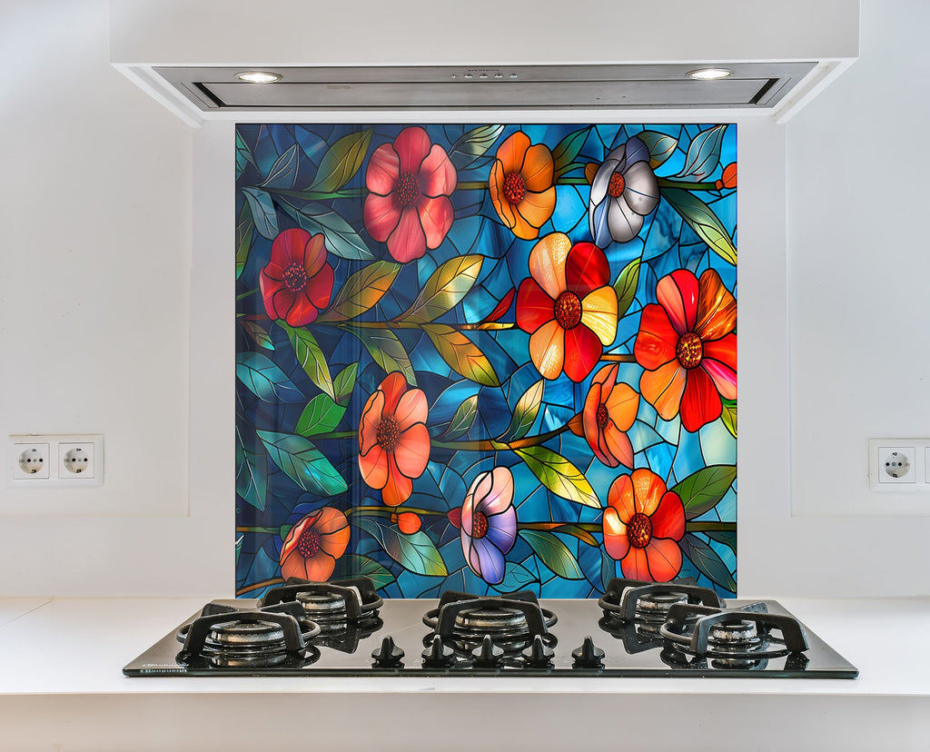 Stained Glass Garden - Glass Kitchen Backsplash-BacksplashArtworks