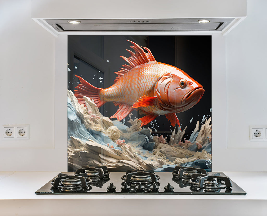 Golden Fish – Glass Kitchen Backsplash-BacksplashArtworks