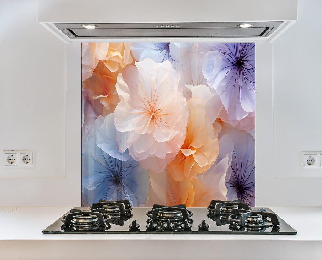 Ethereal Floral Dream - Glass Kitchen Backsplash-BacksplashArtworks