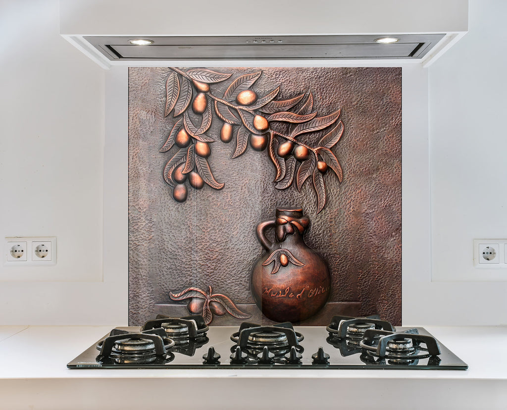 Rustic Bronze Olive Art - Glass Kitchen Backsplash-BacksplashArtworks