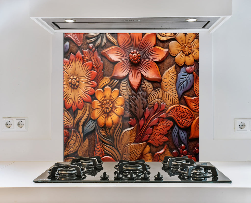 Autumn Blossom Engraved - Glass Kitchen Backsplash-BacksplashArtworks