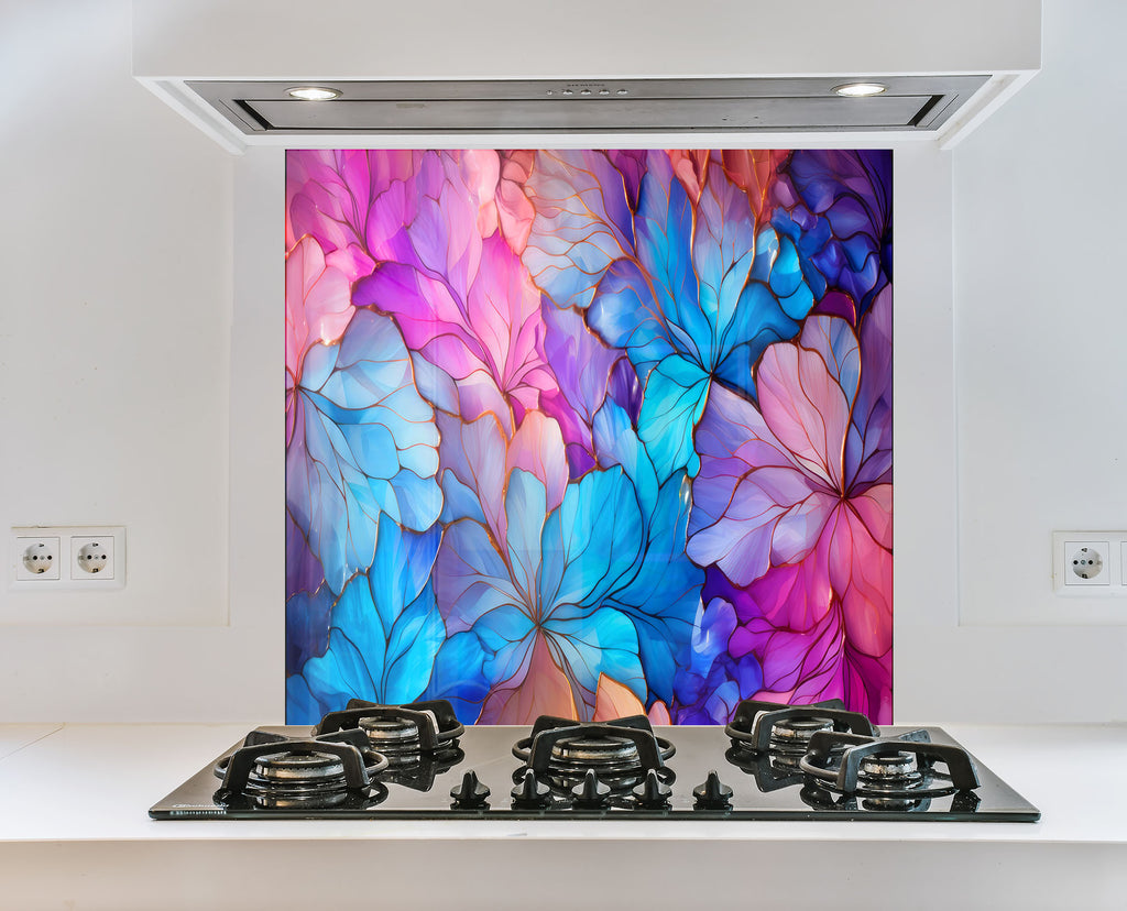 Radiant Floral Harmony - Glass Kitchen Backsplash-BacksplashArtworks
