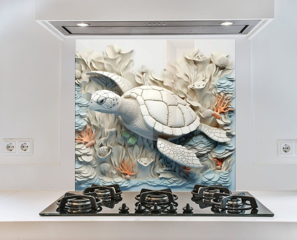 Tranquil Sea Turtle – Glass Kitchen Backsplash-BacksplashArtworks