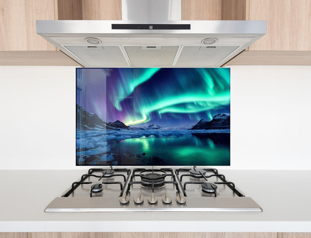 Northern Lights Reflection Wall Art - Tempered Glass Kitchen Backsplash-BacksplashArtworks