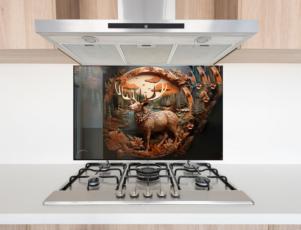 Deer Forest - Tempered Glass Kitchen Backsplash-BacksplashArtworks