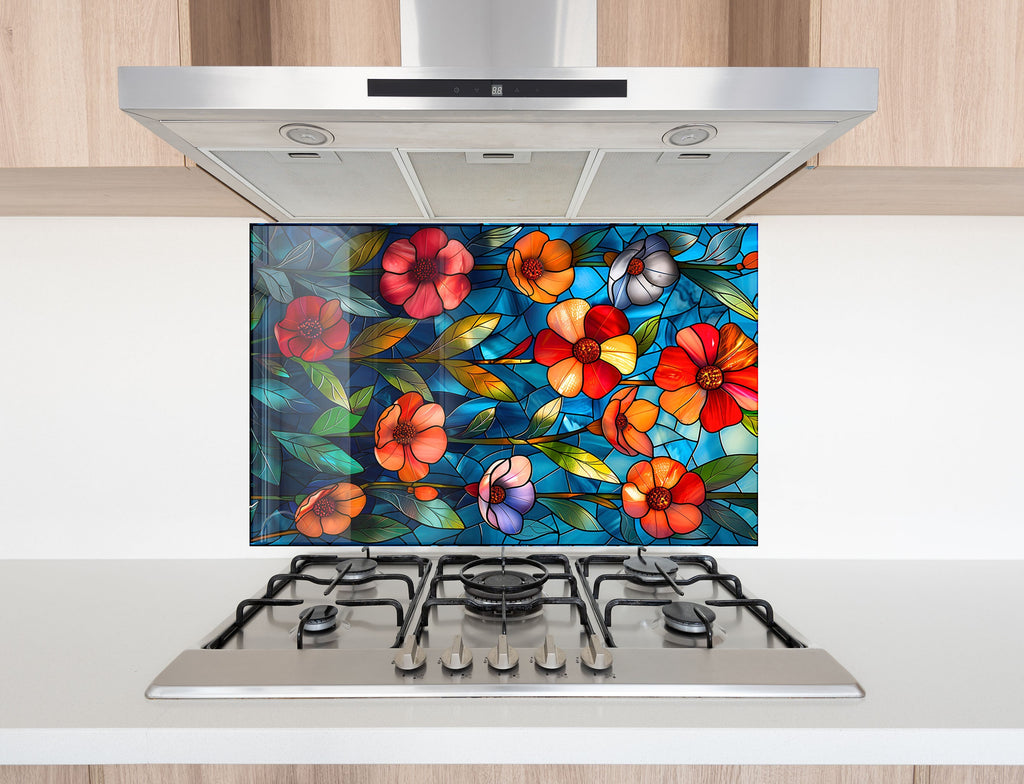 Stained Glass Garden - Glass Kitchen Backsplash-BacksplashArtworks