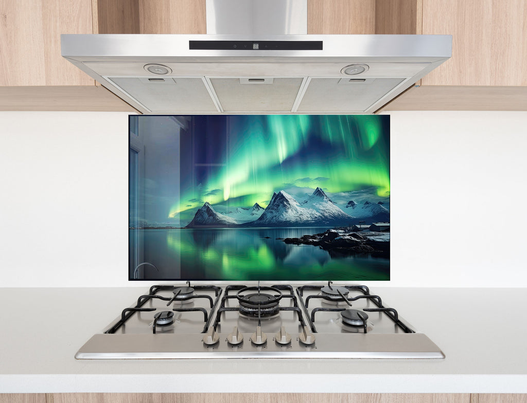 Aurora Borealis Night Sky Wall Art - Tempered Glass Kitchen Backsplash-BacksplashArtworks