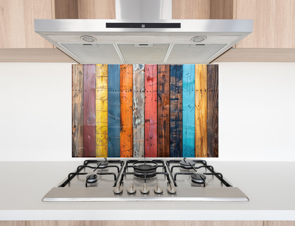 Colorful Wood Panel - Glass Kitchen Backsplash-BacksplashArtworks