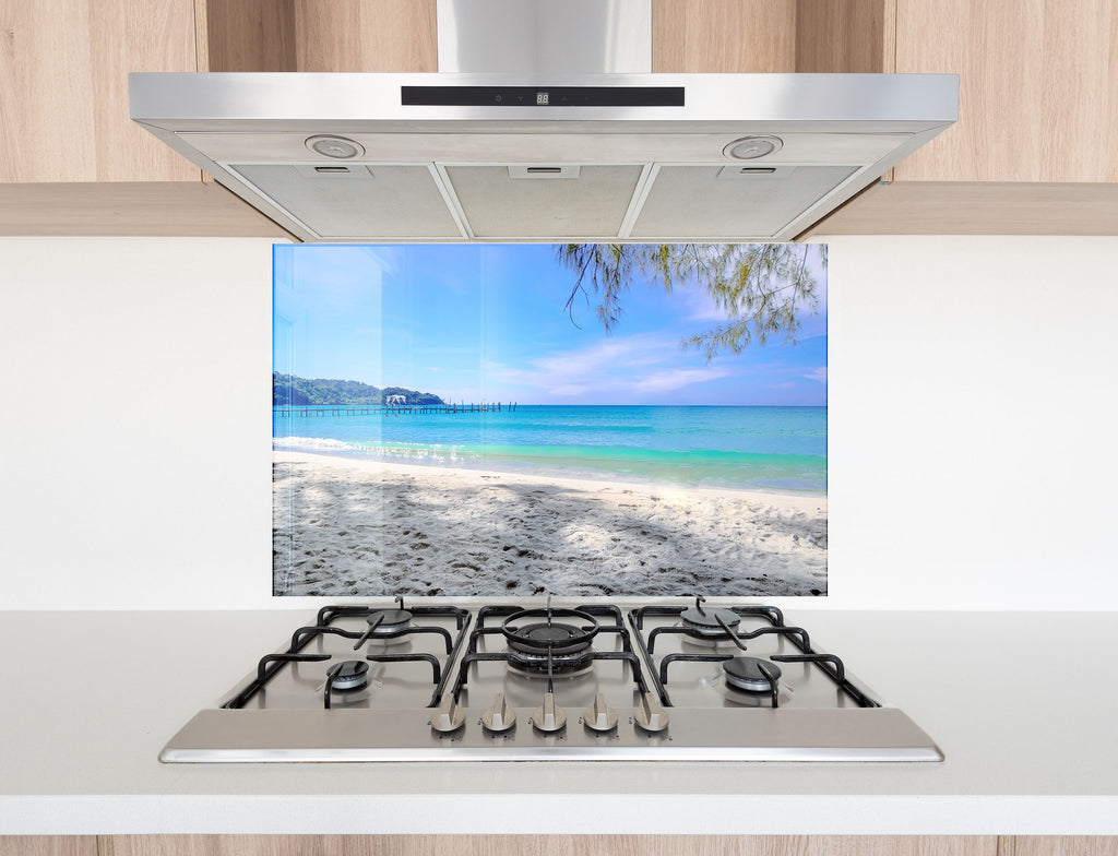 Serene Beach Pier Wall Art – Tempered Glass Kitchen Backsplash-BacksplashArtworks