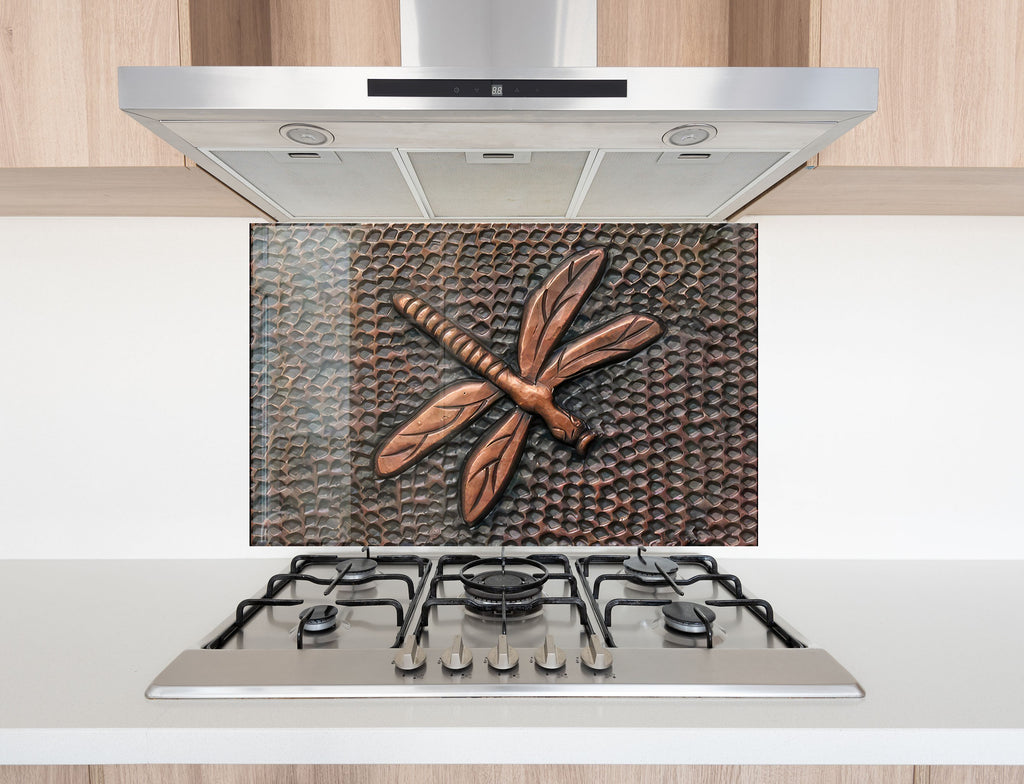 Copper Dragonfly - Tempered Glass Kitchen Backsplash-BacksplashArtworks