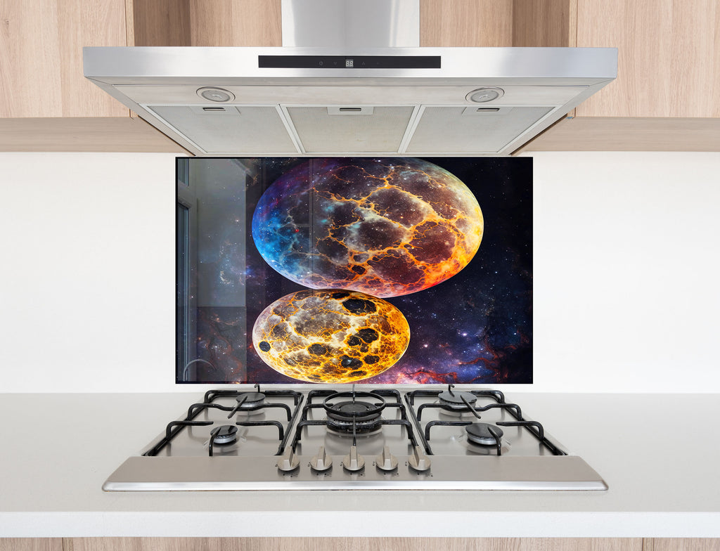 Cosmic Fire Planets Wall Art - Tempered Glass Kitchen Backsplash-BacksplashArtworks