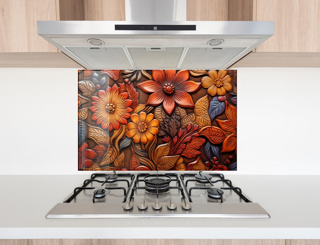 Autumn Blossom Engraved - Glass Kitchen Backsplash-BacksplashArtworks
