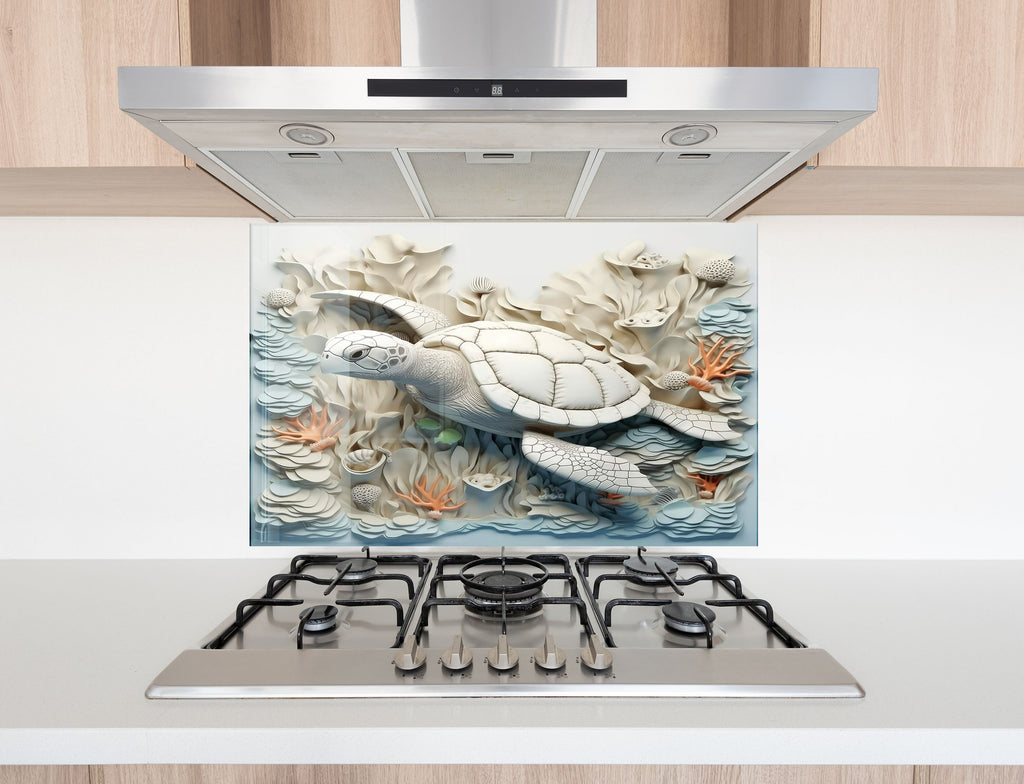 Tranquil Sea Turtle – Glass Kitchen Backsplash-BacksplashArtworks