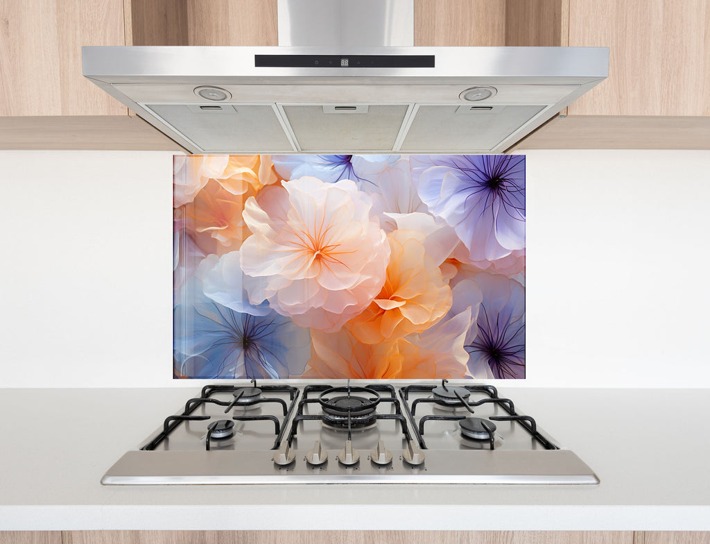 Ethereal Floral Dream - Glass Kitchen Backsplash-BacksplashArtworks