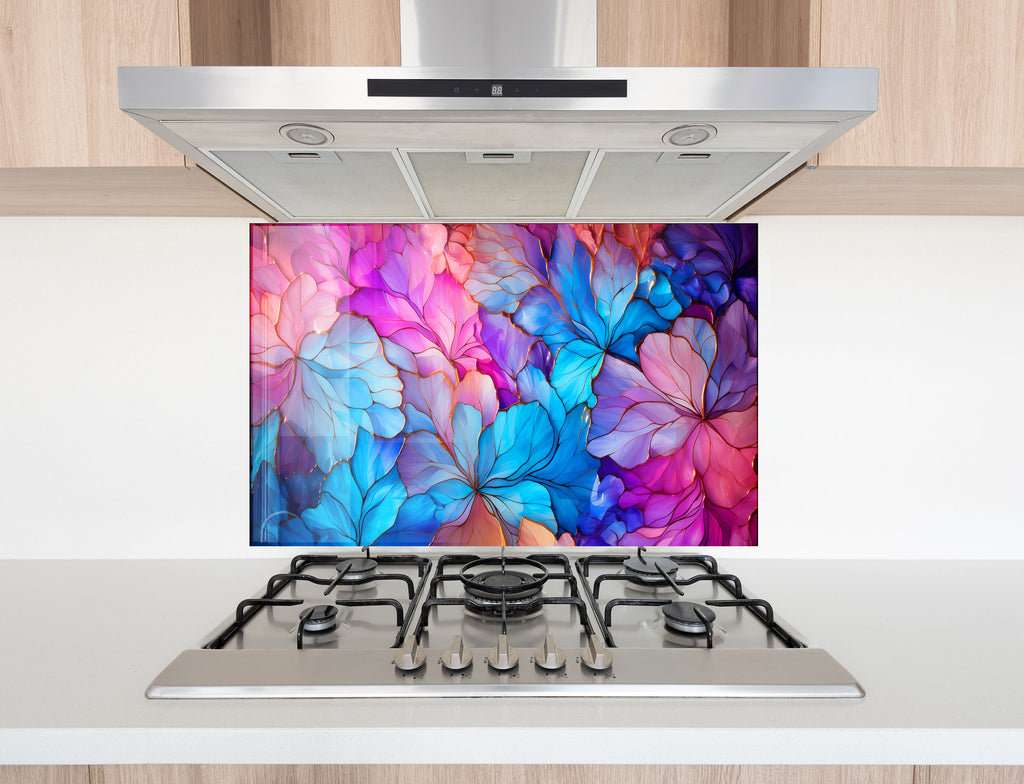Radiant Floral Harmony - Glass Kitchen Backsplash-BacksplashArtworks