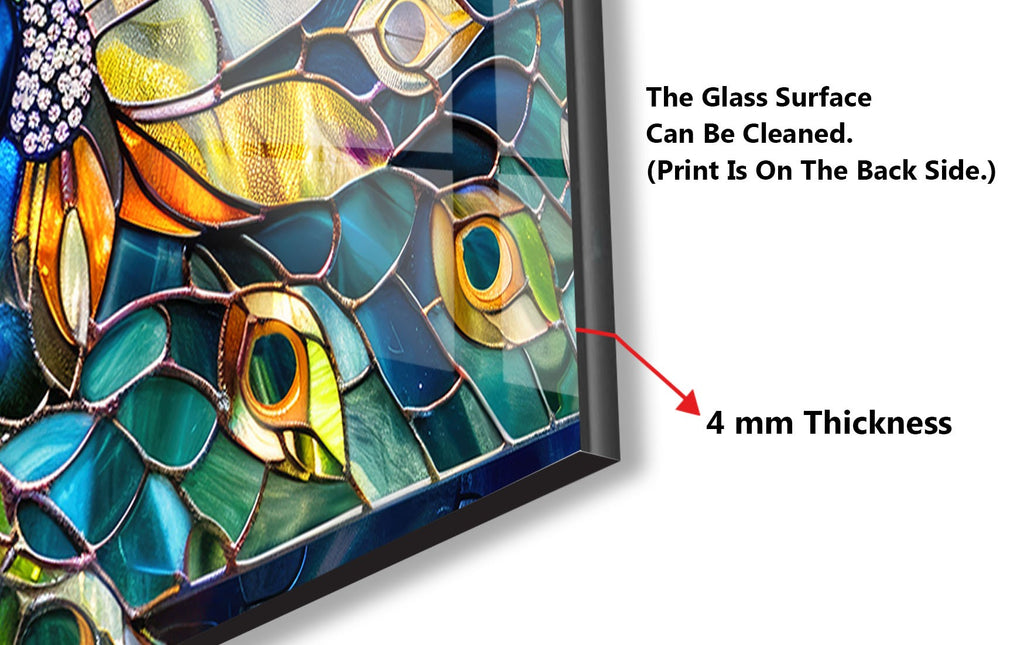 Stained Glass Peacock – Glass Kitchen Backsplash-BacksplashArtworks