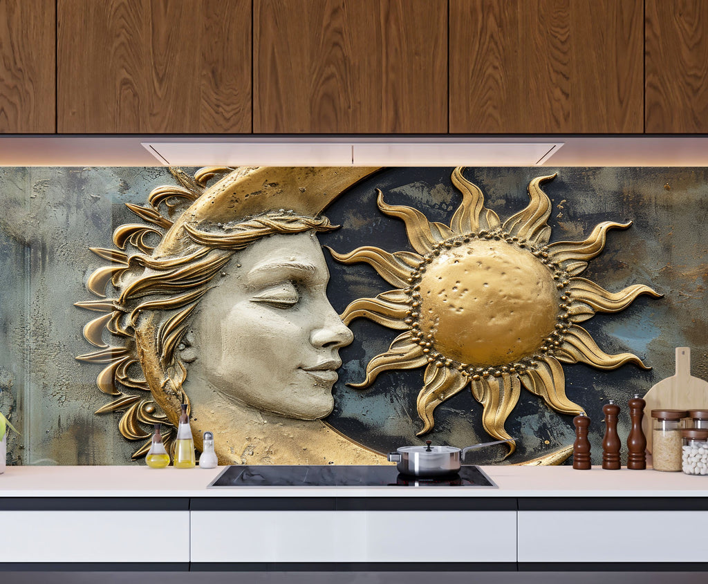 Sun & Moon Harmony - Glass Kitchen Backsplash-BacksplashArtworks