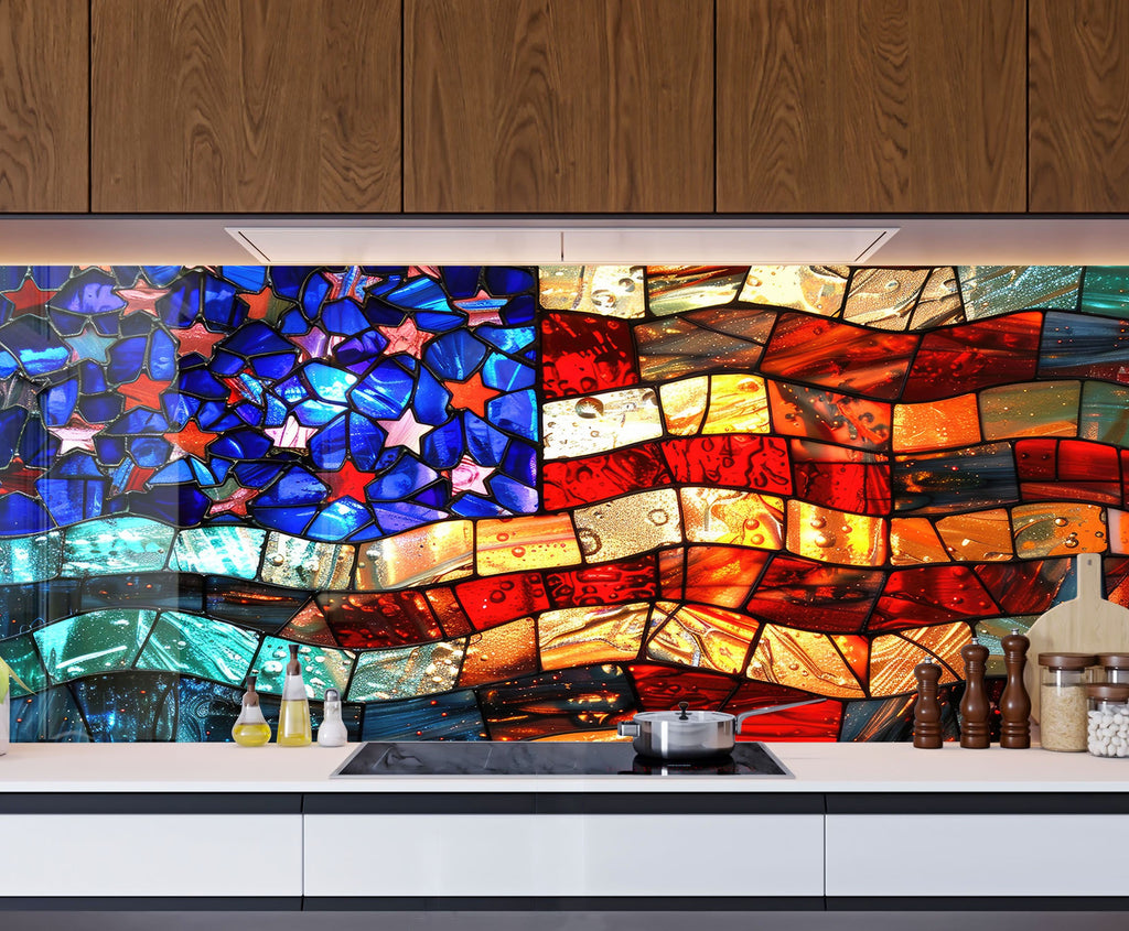 American Flag Stained - Glass Kitchen Backsplash-BacksplashArtworks