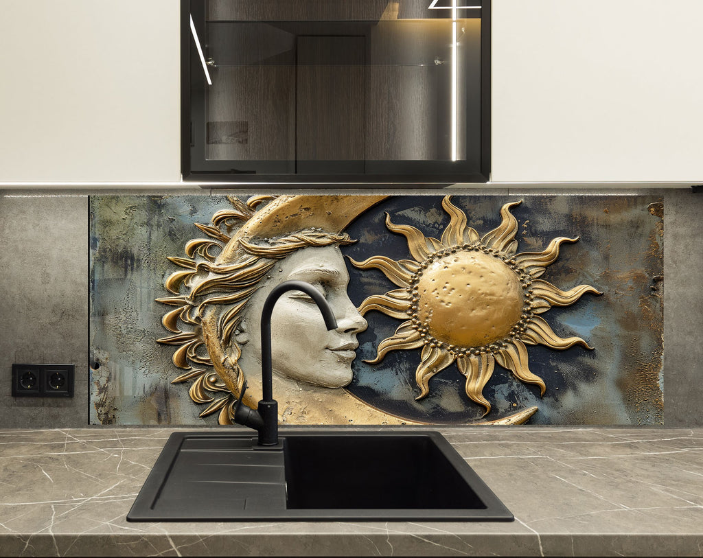 Sun & Moon Harmony - Glass Kitchen Backsplash-BacksplashArtworks