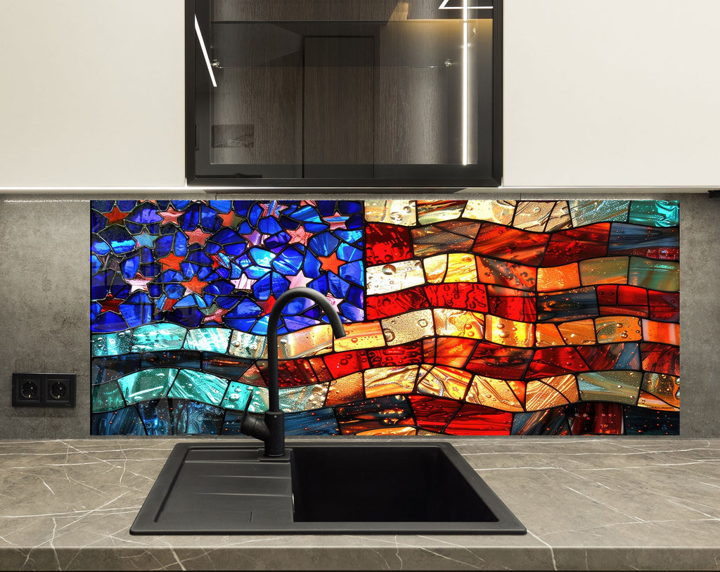 American Flag Stained - Glass Kitchen Backsplash-BacksplashArtworks