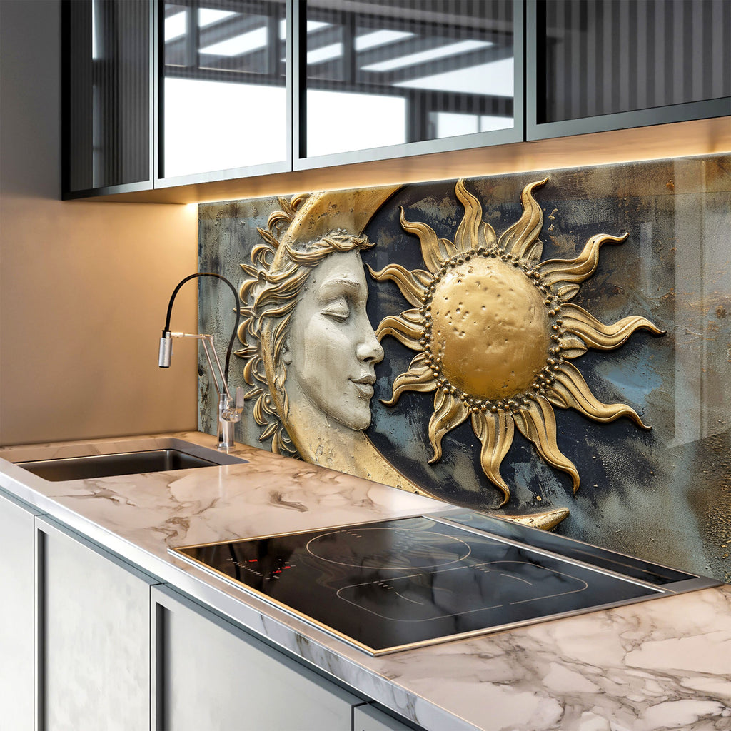 Sun & Moon Harmony - Glass Kitchen Backsplash-BacksplashArtworks