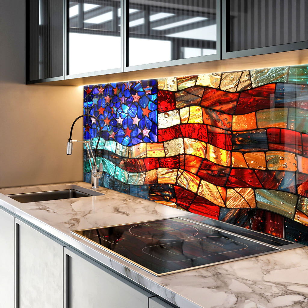 American Flag Stained - Glass Kitchen Backsplash-BacksplashArtworks