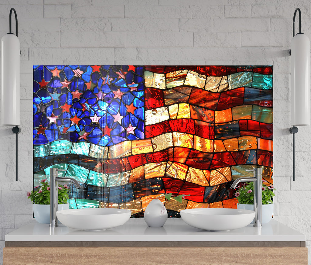 American Flag Stained - Glass Kitchen Backsplash-BacksplashArtworks