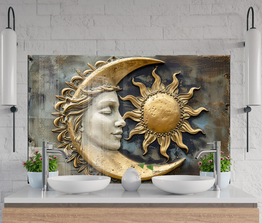 Sun & Moon Harmony - Glass Kitchen Backsplash-BacksplashArtworks