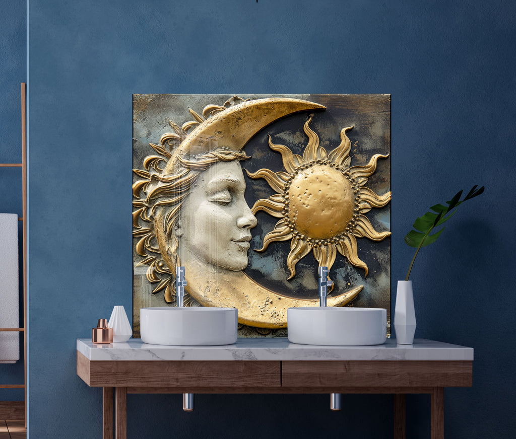 Sun & Moon Harmony - Glass Kitchen Backsplash-BacksplashArtworks