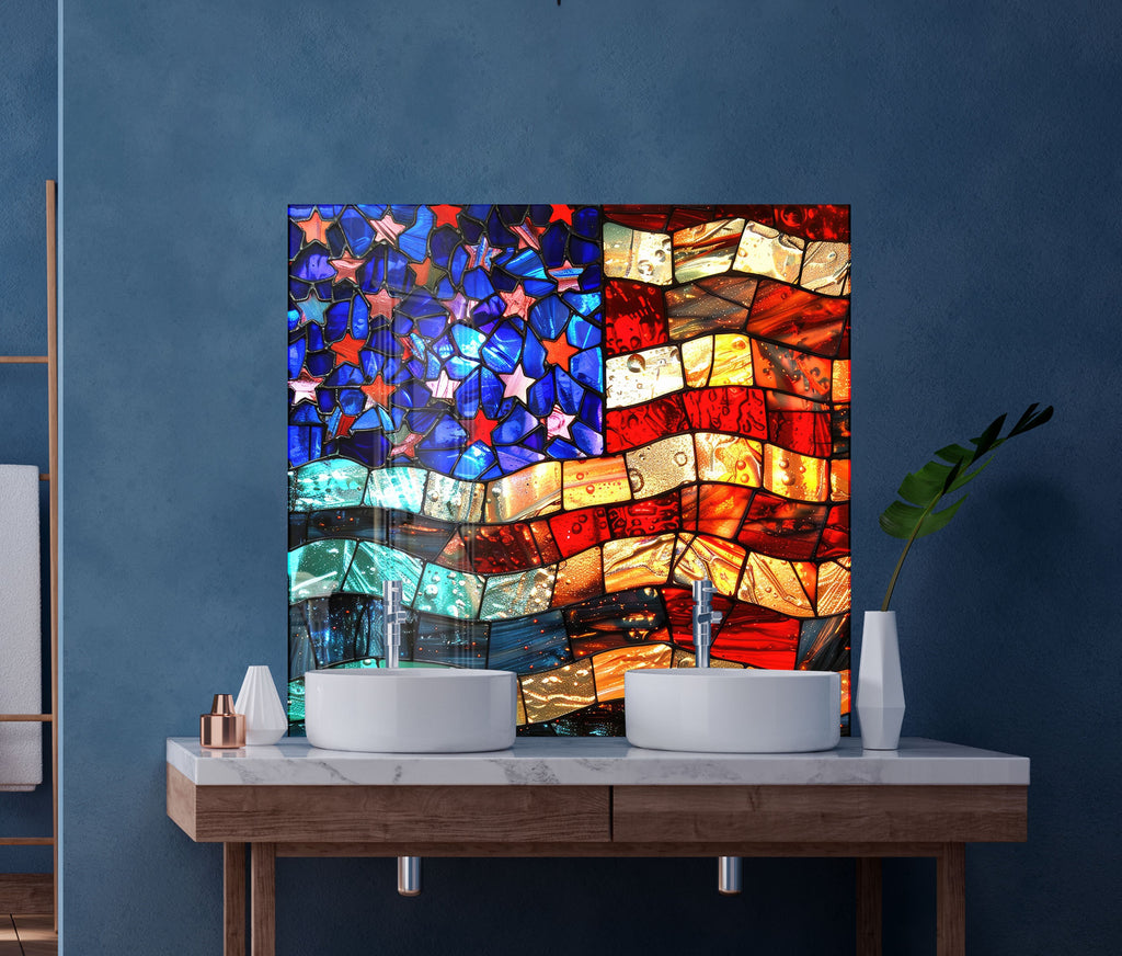 American Flag Stained - Glass Kitchen Backsplash-BacksplashArtworks