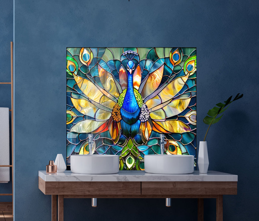 Stained Glass Peacock – Glass Kitchen Backsplash-BacksplashArtworks