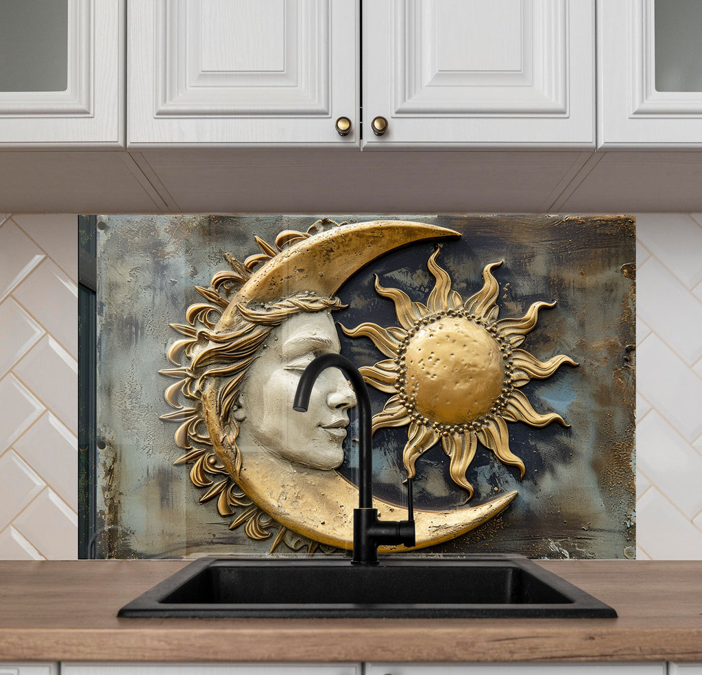 Sun & Moon Harmony - Glass Kitchen Backsplash-BacksplashArtworks
