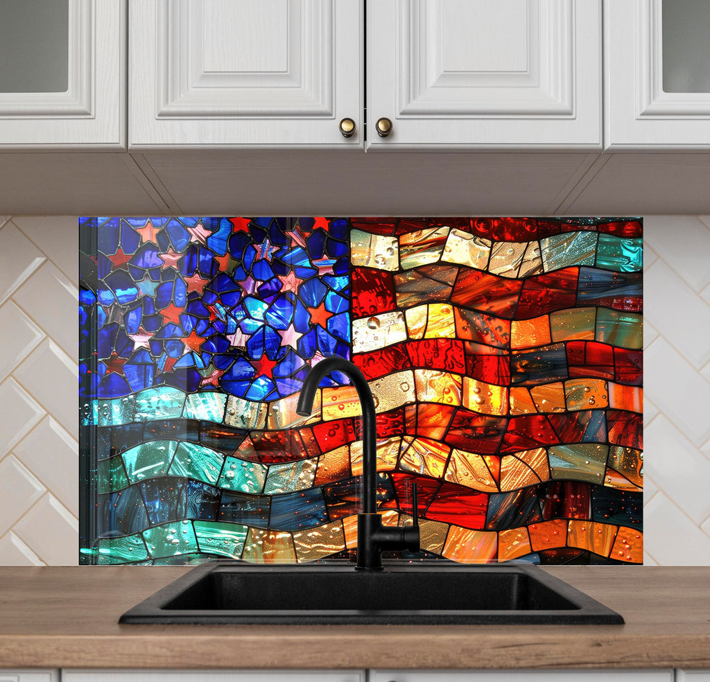 American Flag Stained - Glass Kitchen Backsplash-BacksplashArtworks