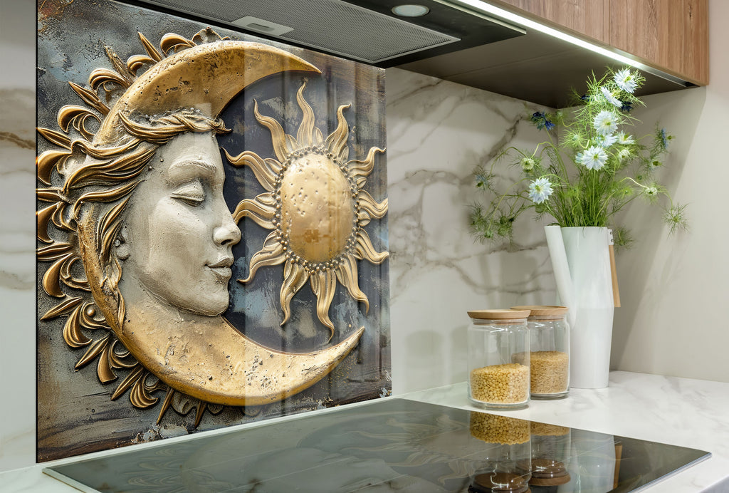 Sun & Moon Harmony - Glass Kitchen Backsplash-BacksplashArtworks