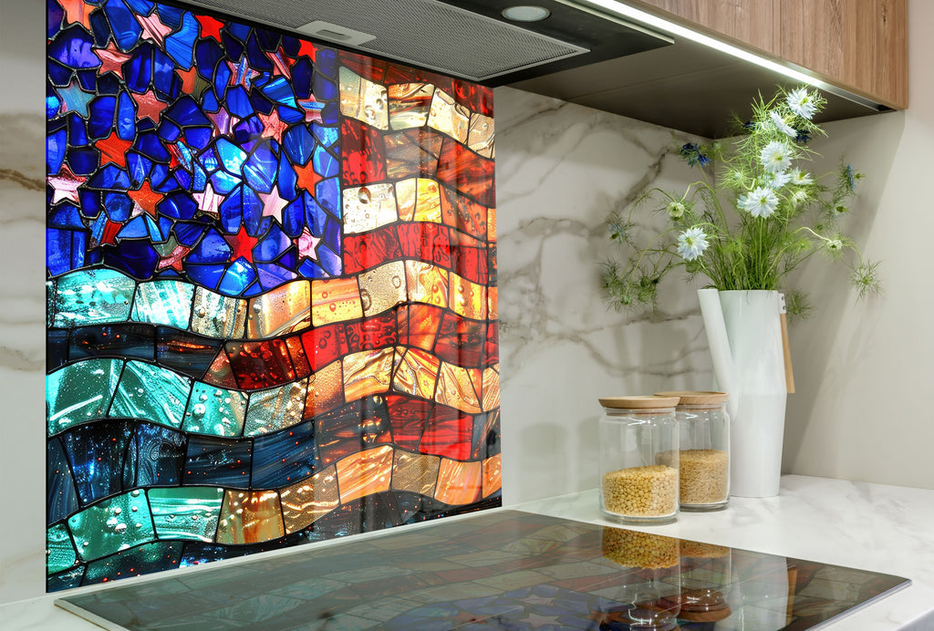 American Flag Stained - Glass Kitchen Backsplash-BacksplashArtworks