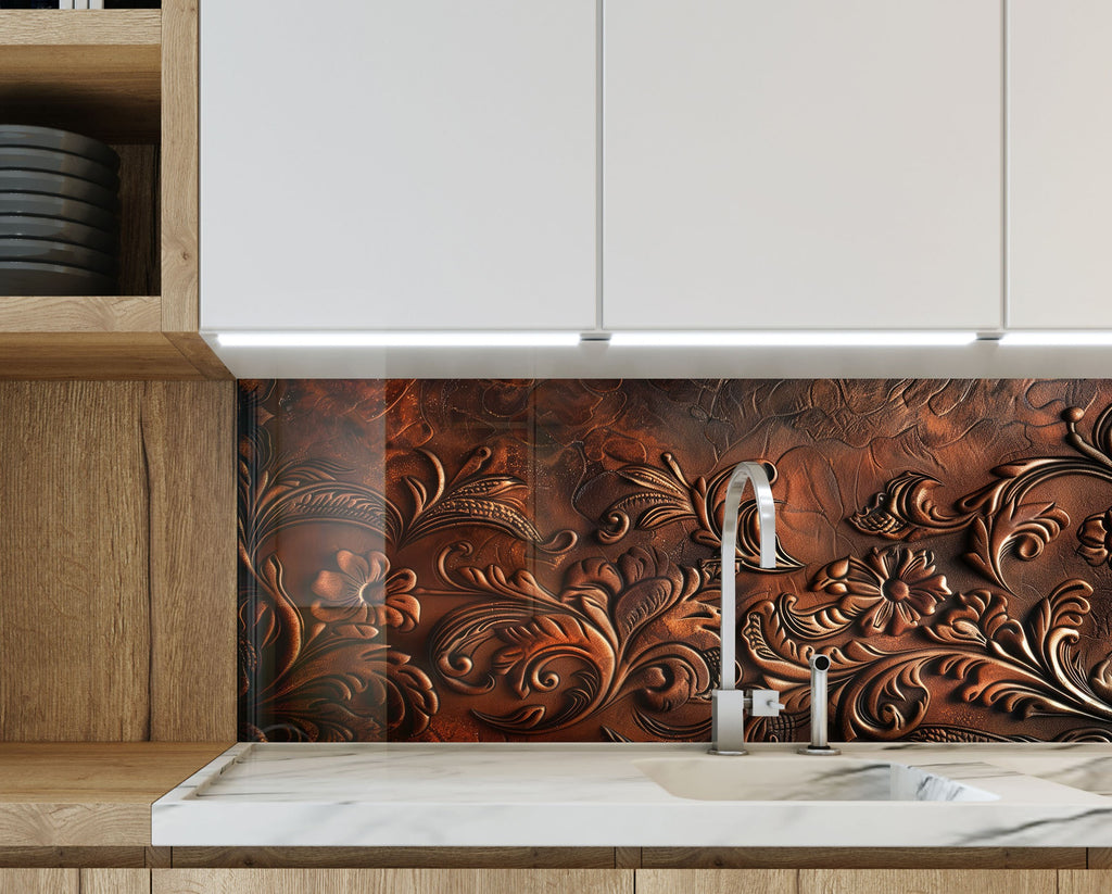 Antique Embossed Floral - Glass Kitchen Backsplash-BacksplashArtworks