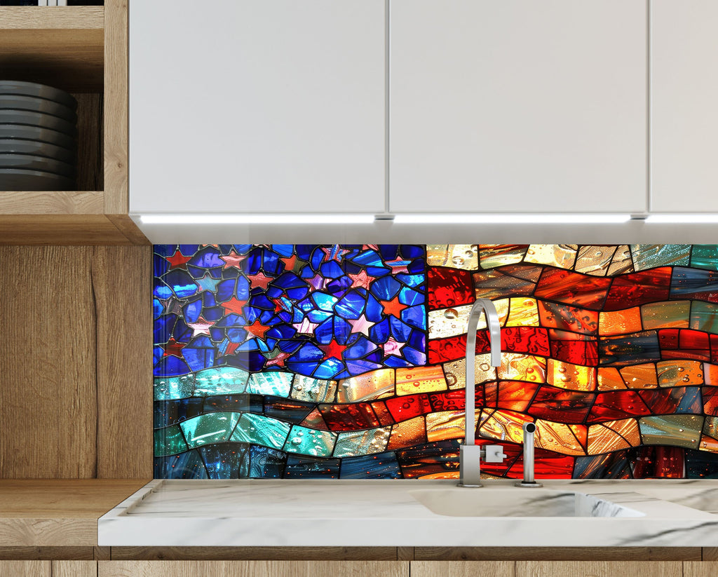 American Flag Stained - Glass Kitchen Backsplash-BacksplashArtworks