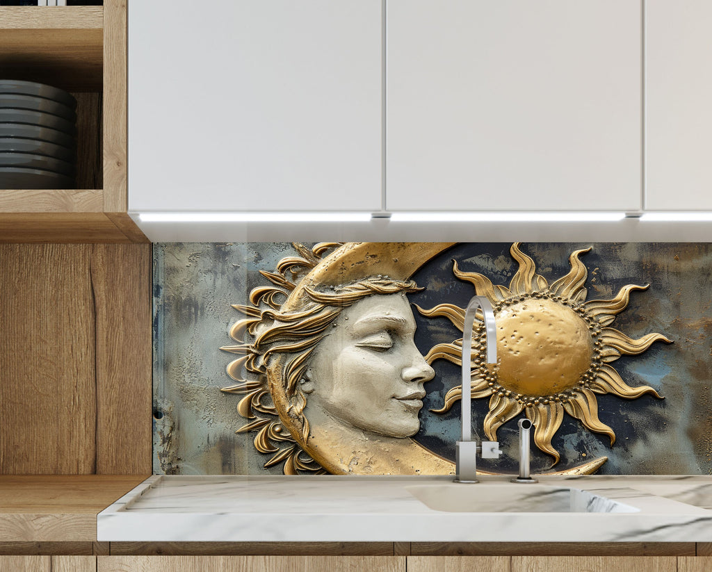 Sun & Moon Harmony - Glass Kitchen Backsplash-BacksplashArtworks