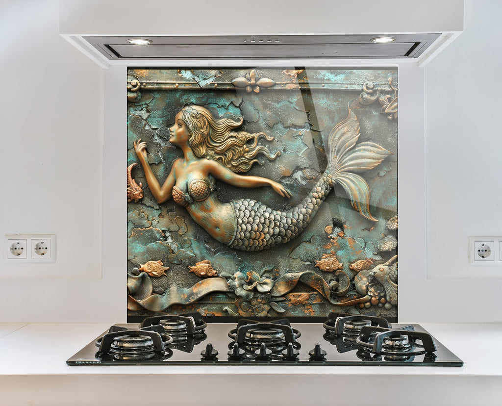 Antique Mermaid - Glass Kitchen Backsplash-BacksplashArtworks