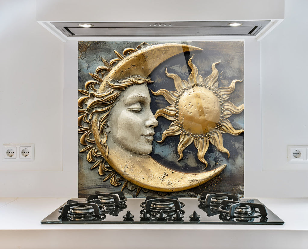 Sun & Moon Harmony - Glass Kitchen Backsplash-BacksplashArtworks
