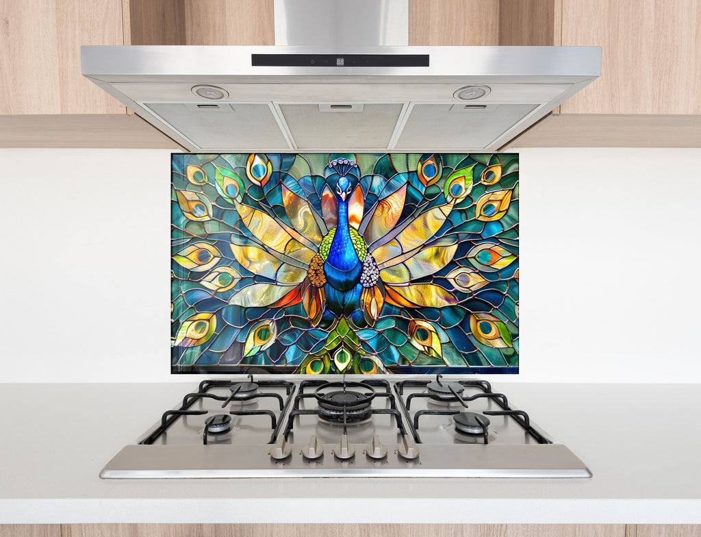 Stained Glass Peacock – Glass Kitchen Backsplash-BacksplashArtworks