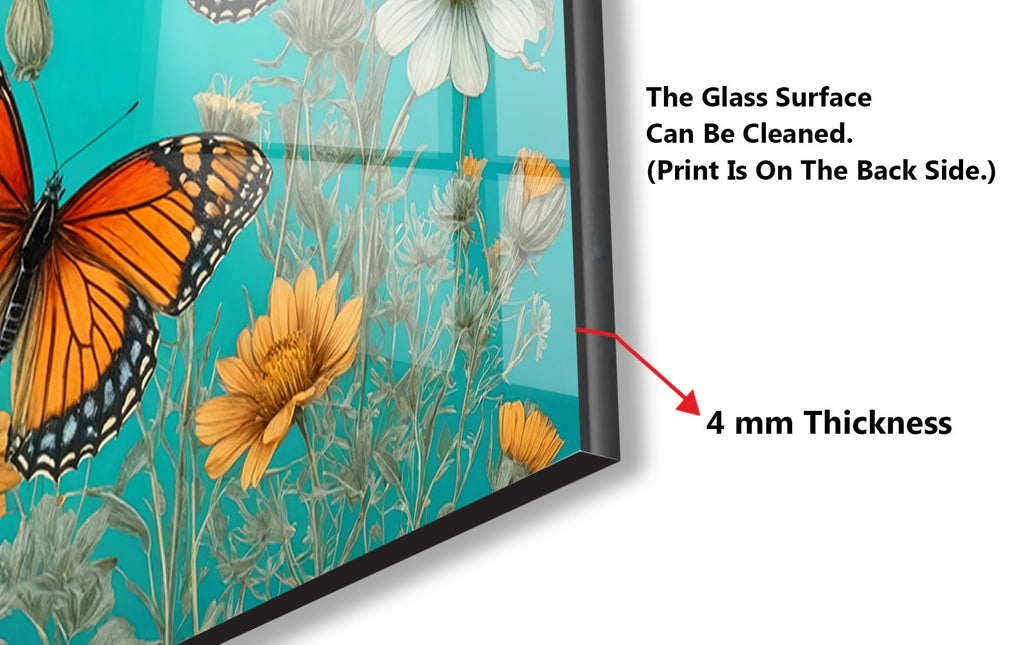 Butterfly Floral - Glass Kitchen Backsplash-BacksplashArtworks