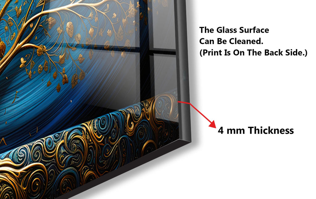 Gold & Blue Tree of Life - Glass Kitchen Backsplash-BacksplashArtworks