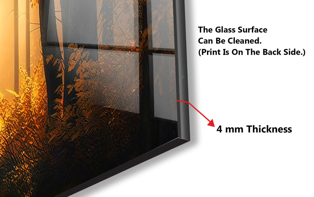 Golden Forest Glow Wall Art - Tempered Glass Kitchen Backsplash-BacksplashArtworks