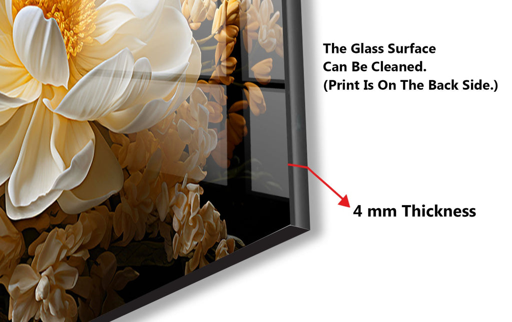 Golden Bloom Elegance - Glass Kitchen Backsplash-BacksplashArtworks