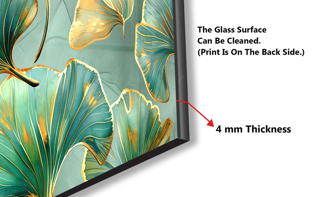 Golden Ginkgo Leaves - Glass Kitchen Backsplash-BacksplashArtworks