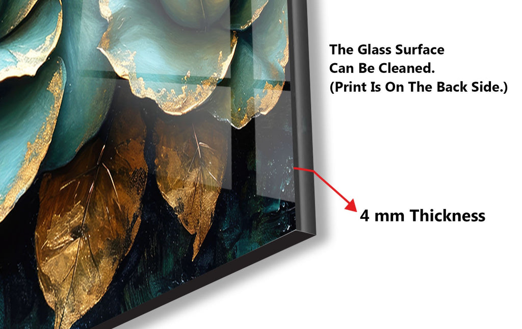 Golden Teal Roses - Glass Kitchen Backsplash-BacksplashArtworks